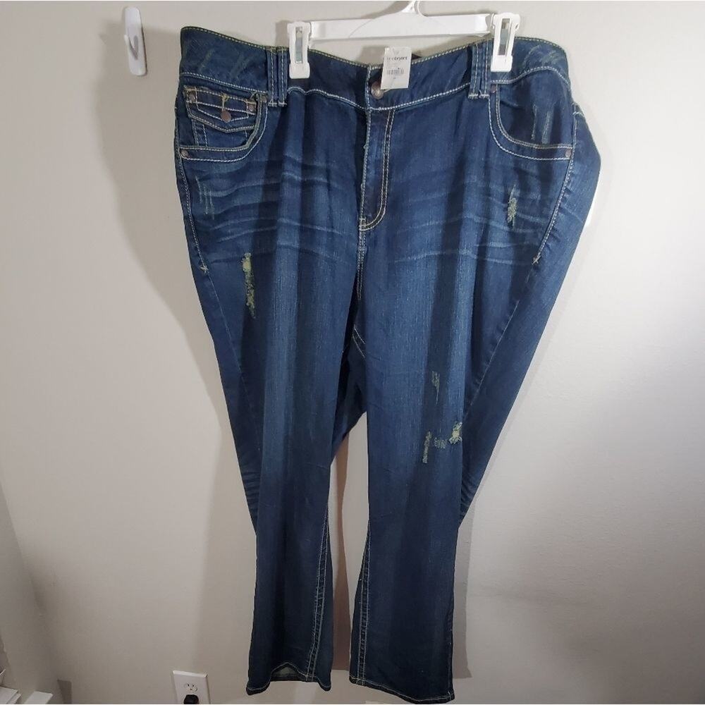 New Lane Bryant distressed studded bootcut jeans‎